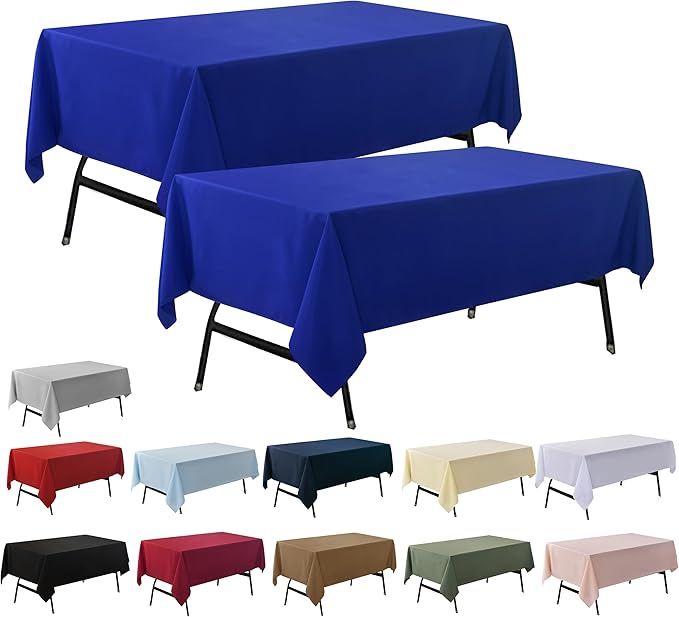 2-Pack 60x144 inch Royal Blue Table Cloths, Solid Stain and Wrinkle Resistant Oblong Tablecloth, Premium Plain Weave Polyester Fabric Rectangle Table Linen Covers for Hotel, Banquet
