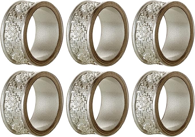 Creative Scents Dublin Silver Napkin Rings Set of 6 - Elegant Dining Table Decor Napkin Holder Rings - Table Setting Decorations for Thanksgiving, Fall, Holiday Dinner
