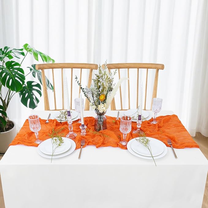 FUHSY Orange Cheesecloth Table Runner 10 Pack Gauze Table Runners 10FT Long Rustic Fall Table Runners Boho Gauze Cheese Cloths Table Runner for Wedding Thanksgiving Burnt Orange Halloween Table Decor