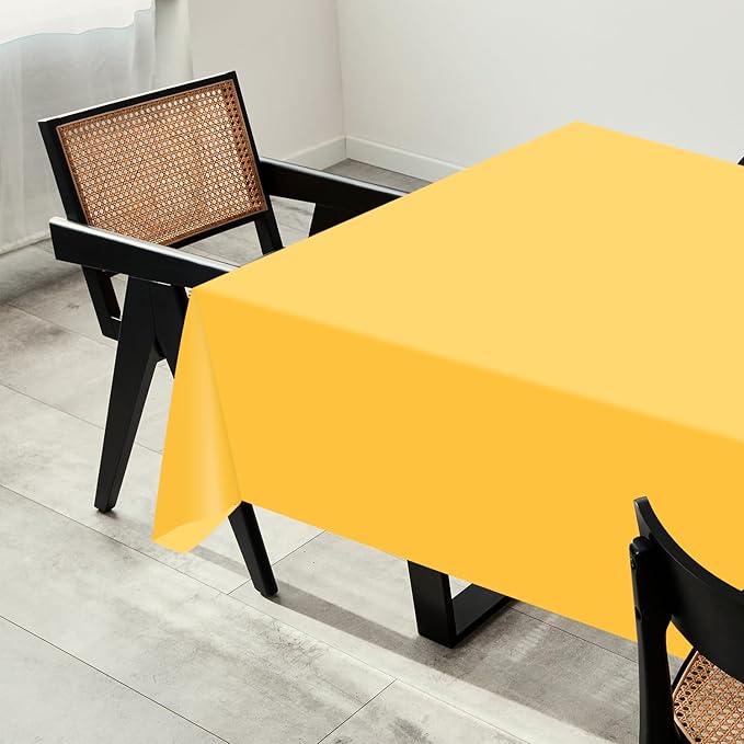 54 Inch X 200 Feet Plastic Table Cover Roll with Convenient Slide Cutter, Disposable Plastic Table Cloth Roll with Cut-to-Size Design for Weddings, Banquets, Parties (Yellow)
