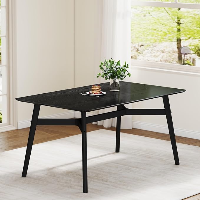 DUOMAY Modern Wooden Dining Table for 4-6 People, 59" Large Rectangular Dinner Table with Wood Legs for Home Dining Room Restaurant Farmhouse Kitchen, Black