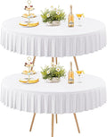 2 Pack White Spandex Round Tablecloths for 72in Tables, Stretchy Fitted 6FT Round Table Cloths, Wrinkle Free Table Cover with Skirt for Wedding Birthday Party Bridal Shower Banquet