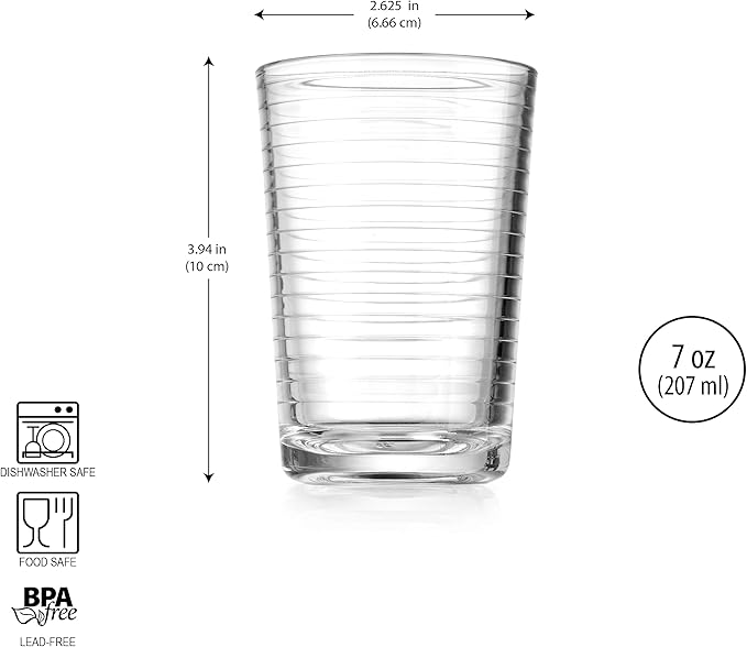 Glaver's Juice Glasses 7 oz. Set of 10 Glass Cups – Beverage Water Tumblers For Home and Bar, Water, Cocktails, Iced tea. Kids Friendly Dishwasher Safe.