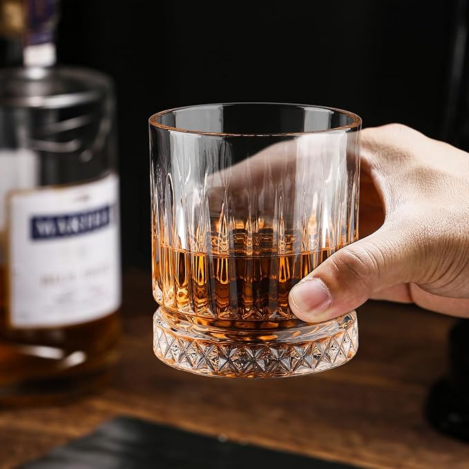 Whiskey Glasses Set of 6, 11oz Old Fashioned Cocktail Glasses, Lead-free Crystal Scotch Bourbon Glass, Whiskey Tumblers for Scotch Bourbon