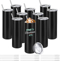 YOUKE OLA 10 Pack Stainless Steel Skinny Tumblers 30oz Bulk Straight Double Wall Insulated Tumbler with Lid and Straw for Travel, DIY Gift, Black
