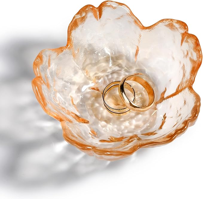Cherry Blossom Glass Ring Holder Dish, Decorative Jewelry Trinket Rings Earrings Keys Storage Organizer Tray(Champagne)