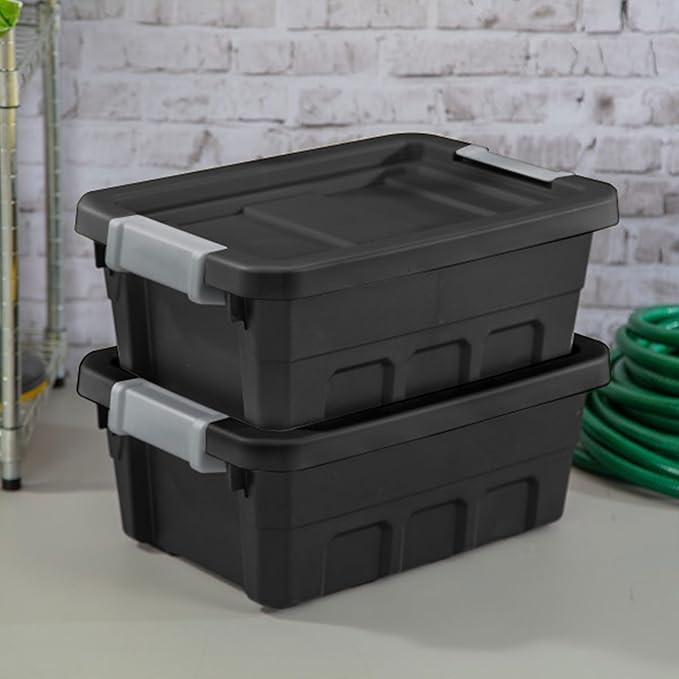 Sterilite 6-Pack Plastic Storage Bins with Lids, Stackable Containers, 4 Gallon, Black