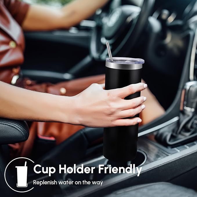 Volhoply 12 Pack Skinny Tumblers with Lid and Straw, 20oz Stainless Steel Straight Tumbler Bulk, Vacuum Insulated Coffee Mug for Home, Office, Travel, DIY (Mix Color,12 Pack)