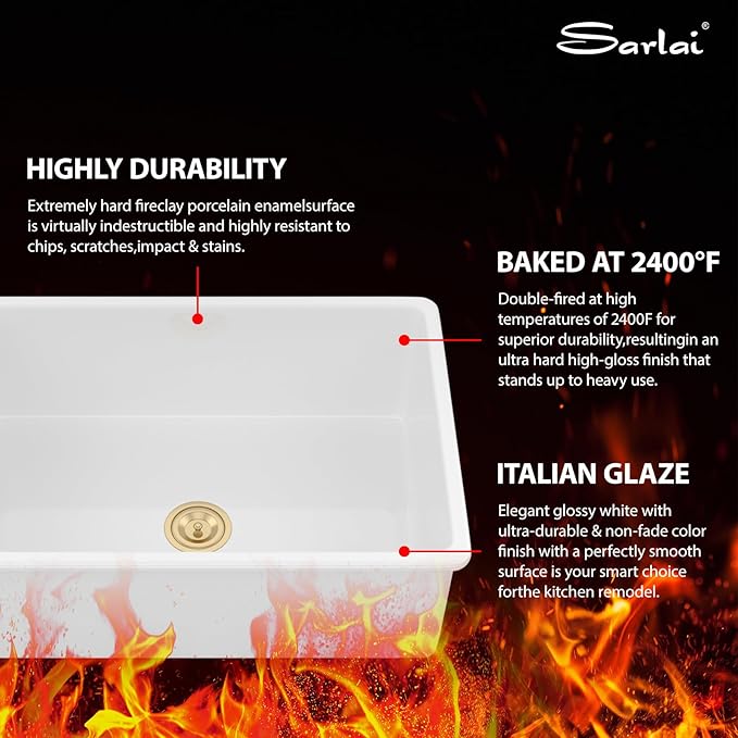 Sarlai 27 Inch White Undermount Sink 27x19 Inch White Kitchen Sink Dual Drop in & Undermount Kitchen Sinks Fireclay Single Bowl Deep Porcelain Ceramic Basin