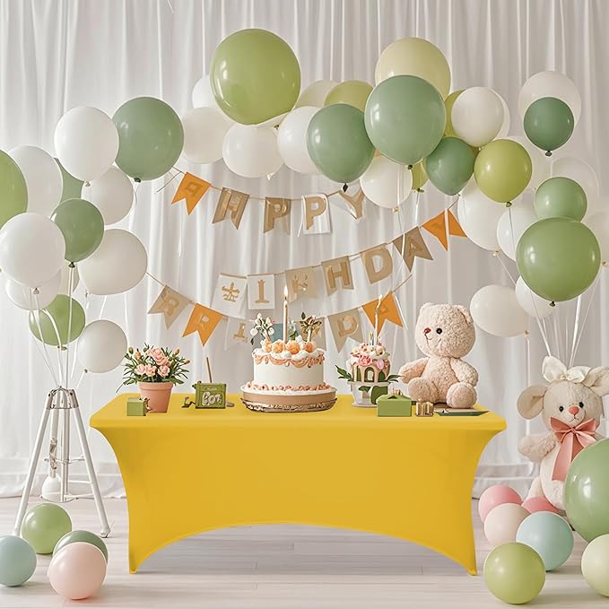 4FT Table Cloth for Rectangular Fitted Events Stretch Yellow Table Covers Washable Spandex Tablecloth Protector for Party, Wedding, Cocktail, Banquet, Festival