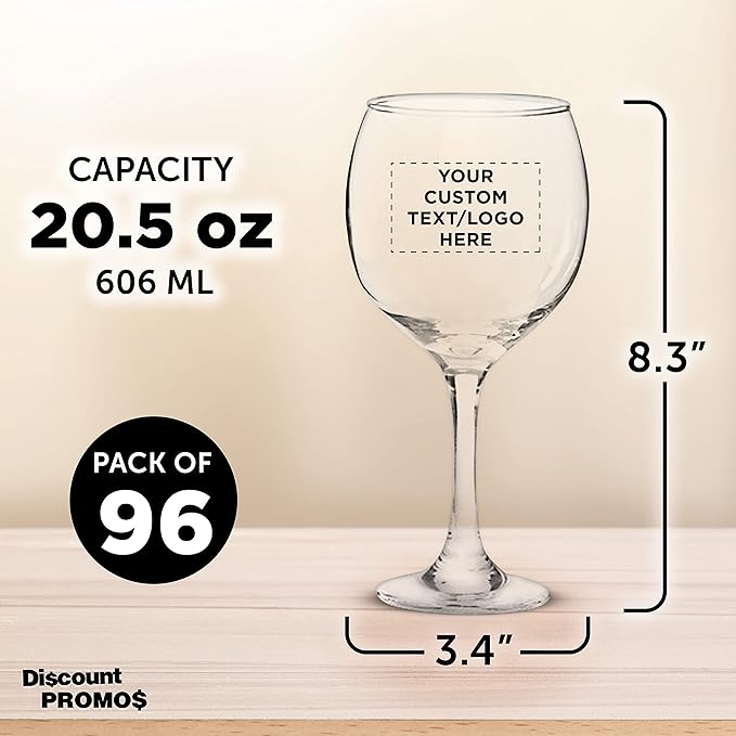Custom Premiere Wedding Wine Glasses 20.5 oz Set of 96, Personalized Bulk Pack - Restaurant Glassware, Perfect for Red Wine or White Wine - Clear