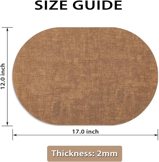 Placemats Set of 8 - Washable Heat Resistant Table Placemats - Wipeable Faux Leather Oval Place Mats, Waterproof Table Mats for Dining Table, Brown
