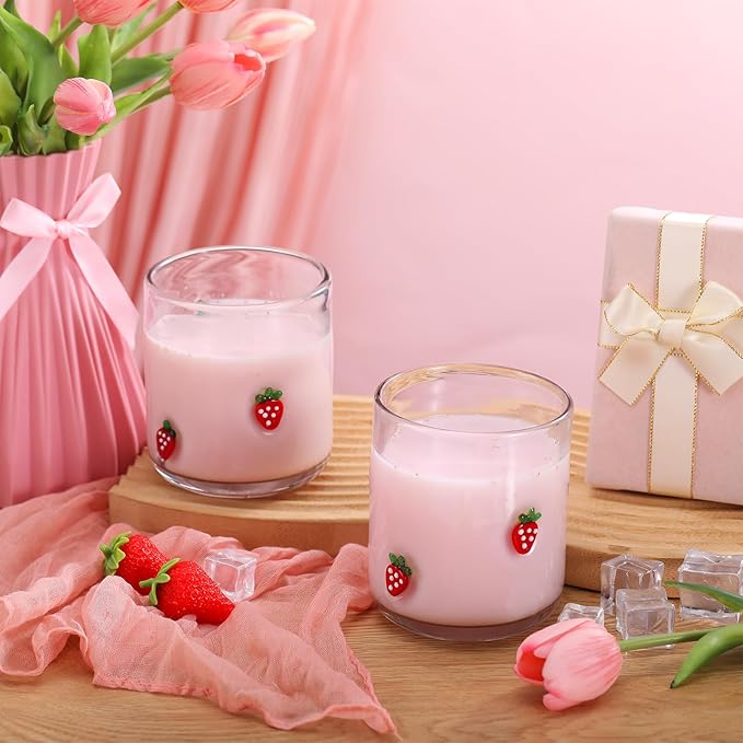 Icon Juice Glasses, 14oz Stemless Wine Drinking Juice Glass Cup for Valentine Party Supplies Gift(2 Pcs,Strawberry)