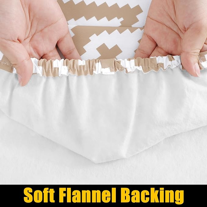 Smiry Rectangle Table Cloth Cover, Waterproof Elastic Fitted Picnic Tablecloth for 8 Foot Tables, Wipeable Flannel Backed Vinyl Tablecloths for Camping, Dining, Outdoor (Khaki, 30" x 96")
