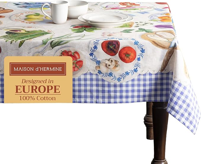 Maison d' Hermine Table Cloth Rectangle Table 100% Cotton 60 x 120 Inches Tablecloth Reusable Decorative for Dining Room Farmhouse Home Valentines Day Decorations Spring Summer - Gourmand