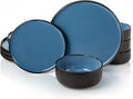 Dinnerware Set, 12 Piece Service for 4, Vase and Vessel, Ceramic 10.5” Dinner Plates, 8.2” Salad Plates and 20 oz Bowls, Stoneware, Somerset Collection (Black/Slate Blue)