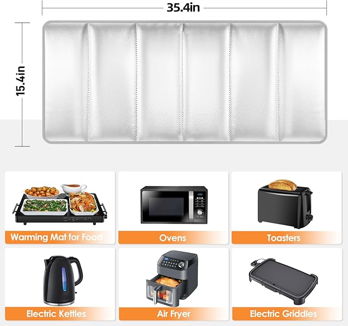 35.4×15.4 in Heat Resistant Mat for Food Warming Mats, Heat Resistant Mats for Countertop Reflects 95% of Heat, Waterproof and Oilproof Hot Pad With Non-slip Bottom for Air Fryer, Coffee Maker, Oven