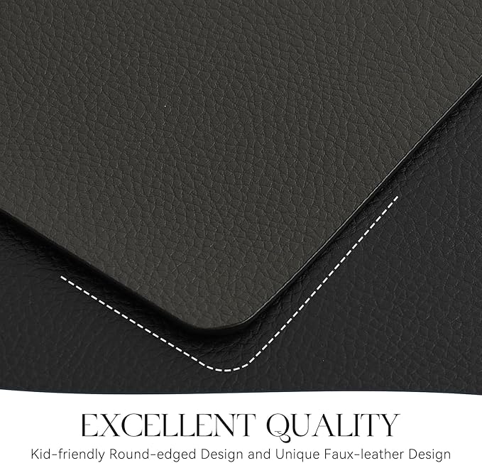 MOSAYT Vinyl Placemats Set of 8, Heat Resistant Place Mats 100% Waterproof Washable & Wipeable Faux Leather Reversible Table Mats for Kitchen Dining Party Indoor Outdoor, 12" x 17", Grey/Black