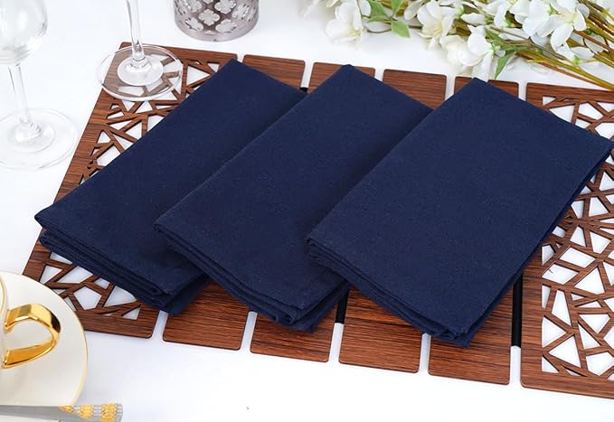 Blue Needles Solid Cloth Napkins Set of 12 Navy Blue 100% Cotton Dinner Napkins 18x18 inches - Soft, Reusable, Absorbent & Washable Linen, Ideal for Wedding Events, Parties & Everyday Use