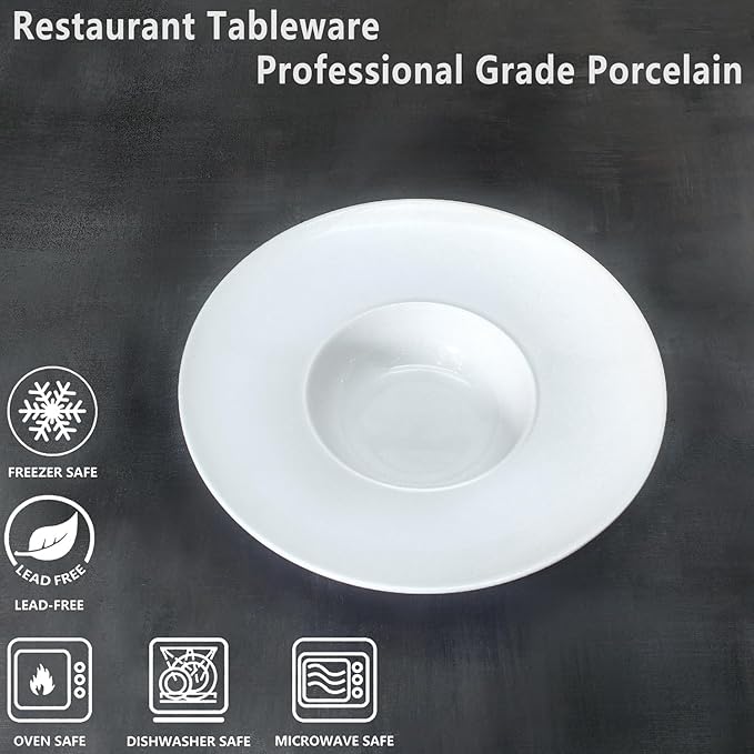 Ceramics Rimmed Soup Bowls 5.1 oz, White 8.5 inch Exquisite small soup plate Set of 4, Pasta plates With Rim is the best choice for hotels, kitchens, fine restaurants and gourmets