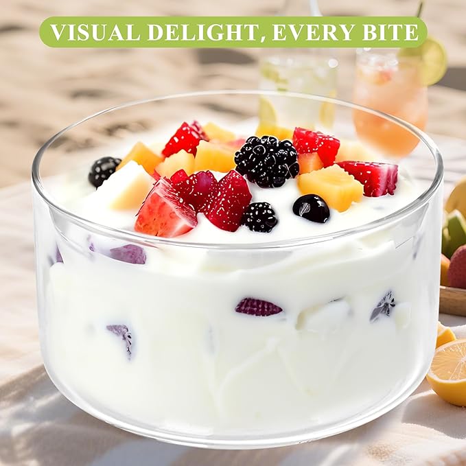 Glass Trifle Bowl, 155oz Large Salad Bowl, Glass Serving Bowl for Popcorn, Cake, Salad, Fruit, Baking, Dessert and Party Diy, BPA Free, Oven, Dishwasher Safe