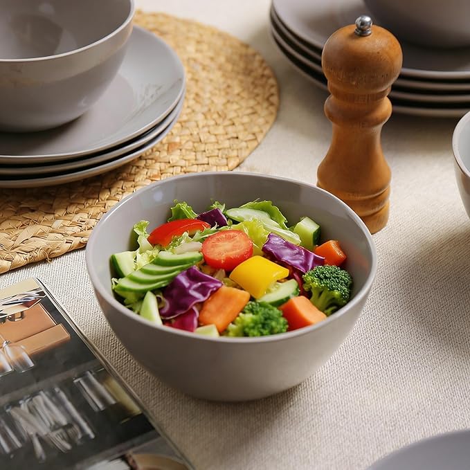 Dinnerware Sets for 4, 12 Pieces Stoneware Plates and Bowls Sets, Dishwasher&Microwave Safe,Modern Minimalist Tableware for Everyday Use, Grey