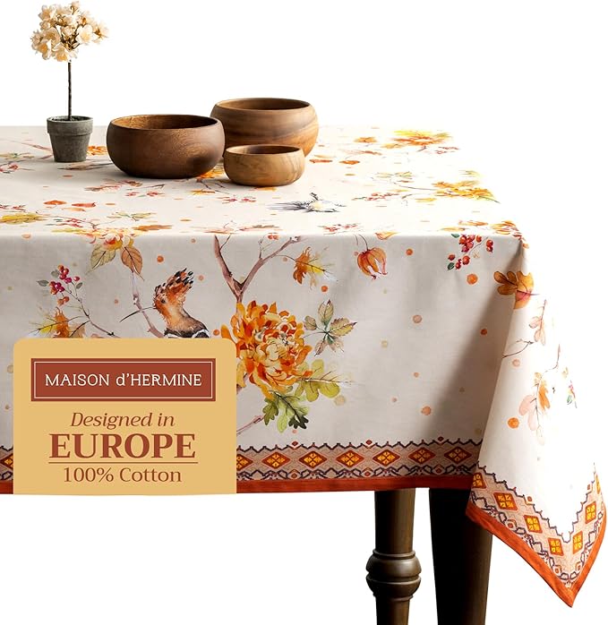 Maison d' Hermine Table Cloth Square Table 100% Cotton 54 x 54 Inches Fall Tablecloth Reusable Everyday Use for Thanksgiving Christmas Decorations Dining Farmhouse Party (Kelim - Prairie)