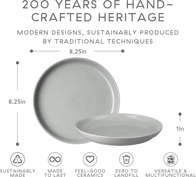Denby - Elements Light Gray Coupe Salad Plates Set of 6 - Dishwasher Microwave Oven Safe - Scratch Chip Resistant Lunch, Appetizer, Dessert Plates - 8.25 Inch Ceramic Stoneware Dinnerware Set