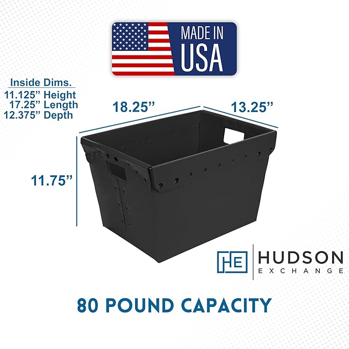 Hudson Exchange 18.25 x 13.25 x 11.75 (3 Pack) Corrugated Space Age Handled Storage Container Mail Tote, Black