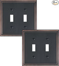 2-Pack Double Toggle Light Switch Cover Plate, Durable Solid Zinc Alloy Decorative Dual Switch Plate Covers, Aged Bronze 2 Gang Wall Plate, Corrosion Resistant