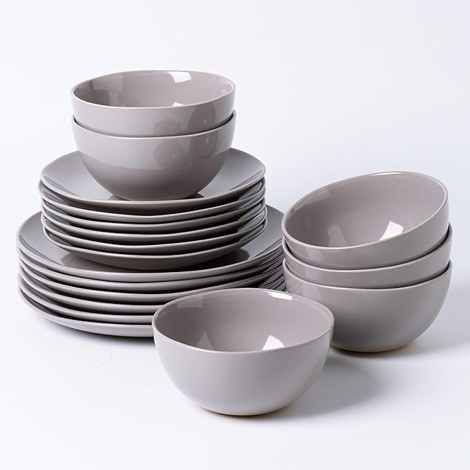 Dinnerware Sets for 4, 12 Pieces Stoneware Plates and Bowls Sets, Dishwasher&Microwave Safe,Modern Minimalist Tableware for Everyday Use, Grey