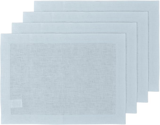 Solino Home Linen Placemats Set of 4 - Ice Water Placemats 14 x 19 Inch - 100% Pure Linen Table Place Mats for Spring, Easter - Fete