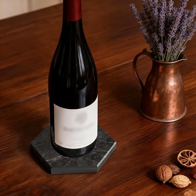 Natural Marble Coasters, Hexagonal Costers, Luxury Aesthetic Modern Decor for Coffee Table Bar Kitchen Home, Grey Marble, Real Natural Semi Absorbent Stone Coasters