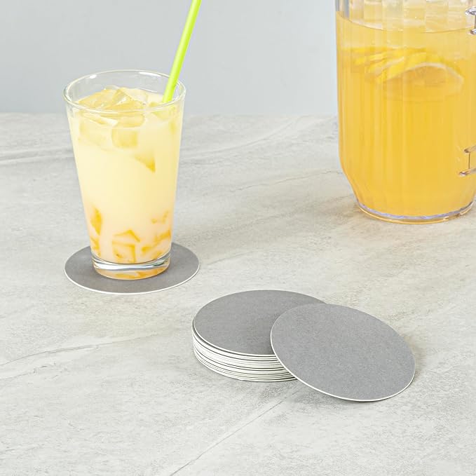 Restaurantware Paper Coasters 100 Pack of 3.5 Inch Disposable Beverage Coasters Absorbent for Hot and Cold Drinks Gray Coffee Cup Essentials for Table Decor, Kitchen, Home Patio or Living Room