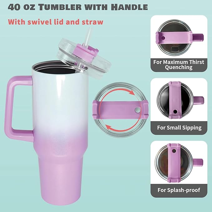 40 oz Sublimation Tumbler with Handle Lid and Straw 20 Pack Gradient Glitter Stainless Steel Double Wall Vacuum Insulated Bulk Sublimation Blank Mixed Colors