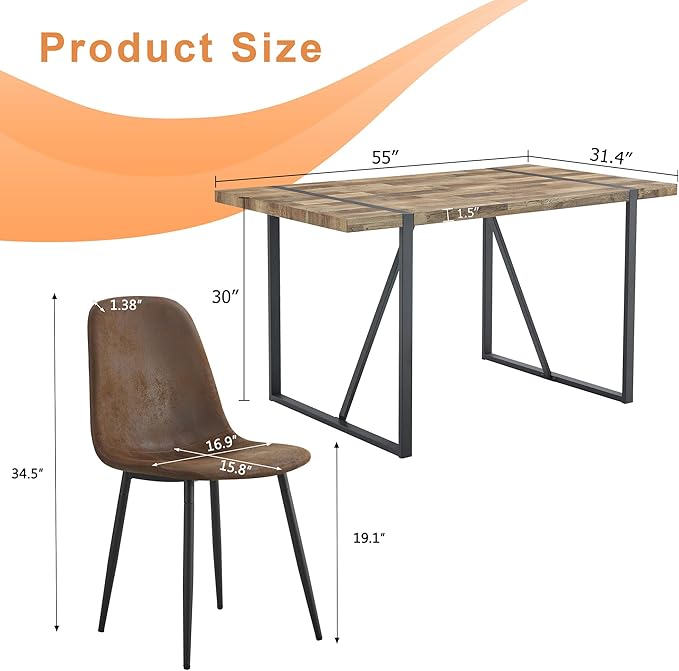 6 Chair Dining Table Set，Dinner Table Set for 6, 55'' Kitchen Table and PU Leather Chairs Set of 6, 7 Piece Dining Table Set for Kitchen Dining Room