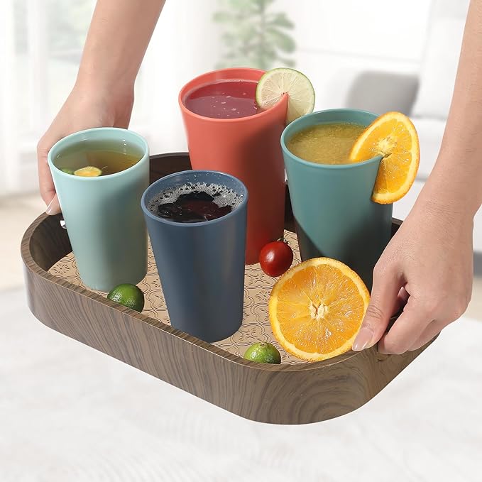 24 Pcs Unbreakable Plastic Cups Set, 14 oz Reusable Plastic Cups, Stackable Water Tumblers, Drinking Cup for Kitchen, Outdoor, BPA-free, Dishwasher Refrigerator and Microwave Safe (14 oz, 6 Colors)