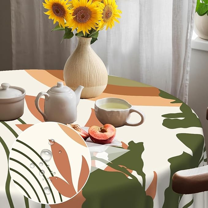Laeacco 54 Inch Boho Mid Century Round Tablecloth Abstract Rainbow Sun Modern Geometric Art Print Table Cloth Washable Waterproof Wrinkle Free Table Cover for Kitchen Dining Picnic Party Decoration