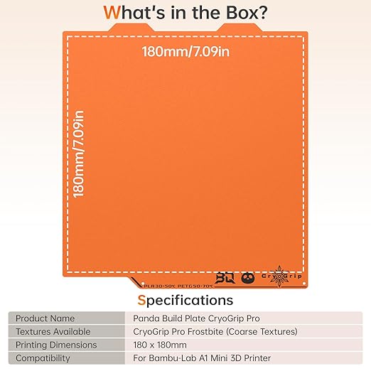 BIQU Cryogrip Pro Frostbite Matte Orange Cold Build Plate for Bambu-Lab A1 Mini 3D Printer 184x184MM Double-Sided Upgrade Room Temperature Print Removable Surface Platform