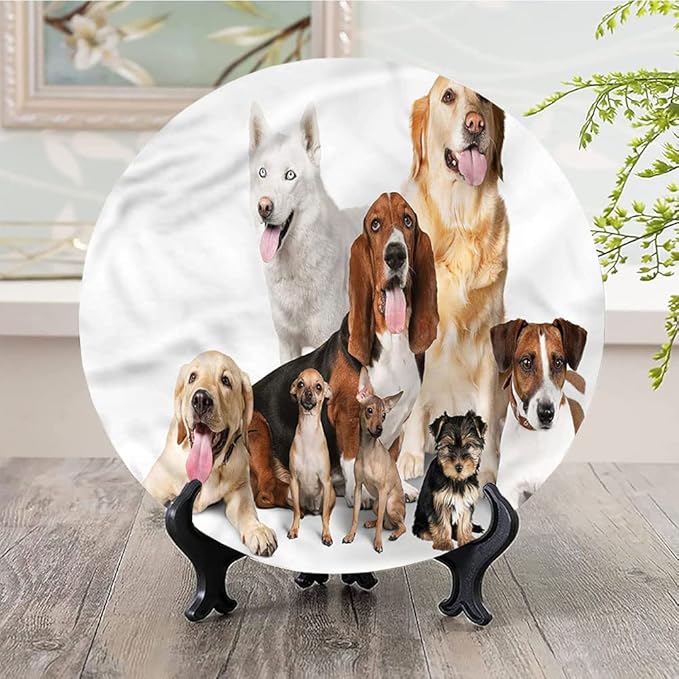 Ceramic Display Plate, Dog Lover Ceramic Hanging Decorative Plate, House Pet Photo Shoot, 8 Inch, Household Custom Ceramic Plate, Multicolor