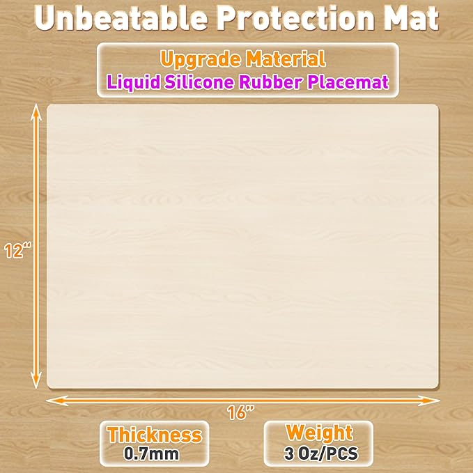 Silicone Placemat Set of 4,Heat Resistant Non-Slip Silicone Mat for Dining Table and Kitchen,Waterproof Wipeable Easy Clean Upgrade Table Mat 15.8"x11.8" Ultra-Thin Semi-Transparent(White)