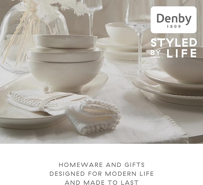 Denby - Arc White Porcelain Cereal Bowls Set of 6 - Dishwasher Safe, Microwave Safe Tableware - Scratch Chip Resistant, 6.7" Soup, Dessert, Ice Cream Bowls For Kitchen