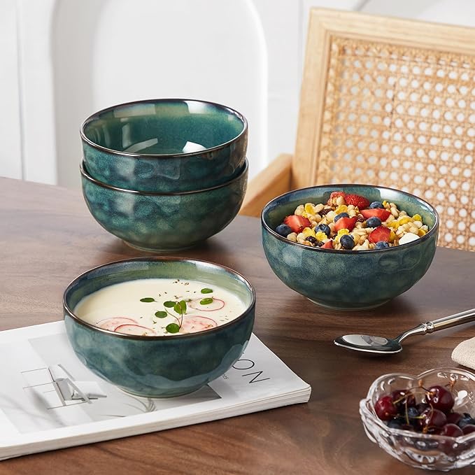 vancasso Starry 24oz Bowls for Soup, Ceramic Deep Soup Bowls Set of 4, Green Cereal Bowls Set for Kitchen, Salad Bowls Set, Pasta Oatmeal Bowls, Lead-free, Dishwasher & Microwave Oven Safe