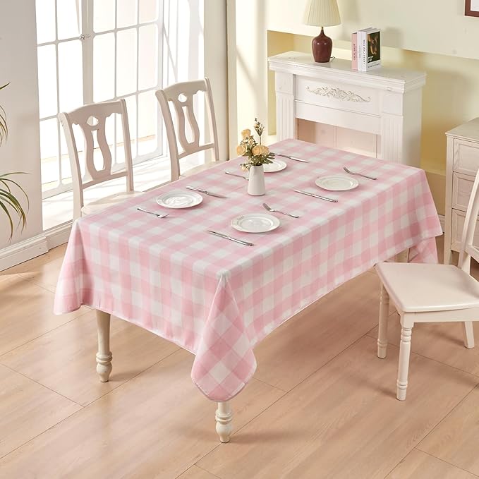 BALCONY & FALCON Gingham Table Cloth Rectangle – Reversible Water-Resistant Cotton Checkered Tablecloth for Valentine，Outdoor Picnic, Camping, Kitchen, Party Decor (Pink White, 57x118 Inch)