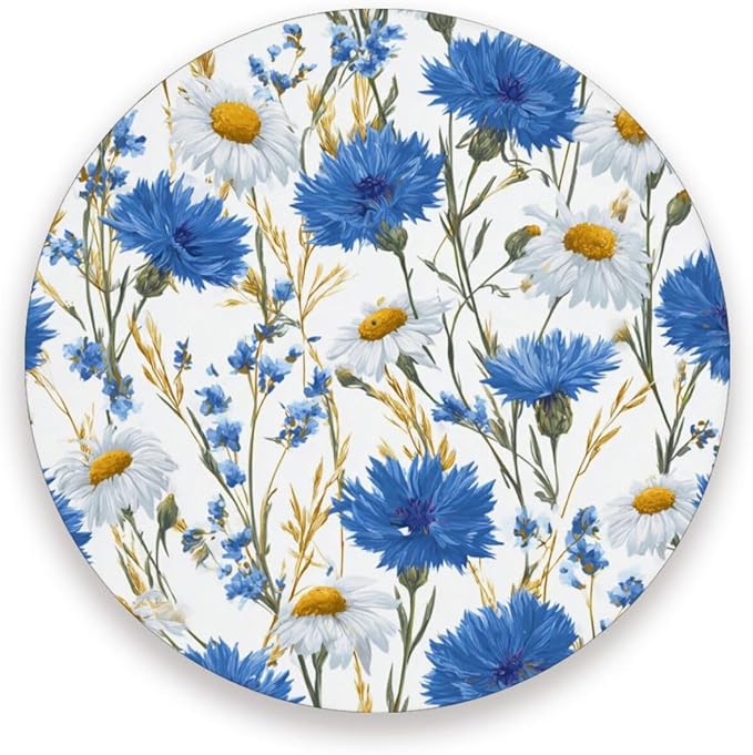 Coasters for Drinks Coaster Drink Set Decorative Coffee Table Desk Cup Mat Spring Cute Cork Bar Backing Round Home Decor Blue and White Daisy39