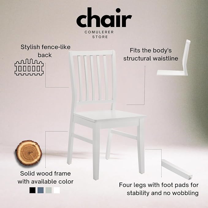 White Wooden Dining Chairs Set of 4, Farmhouse Dining Room & Kitchen Chair with High Back, Spindle Windsor Armless Side Chair for Living Room Dining Room Kitchen Restaurant Balcony