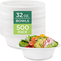 Freshware Paper Bowls - Disposable 32 oz Soup Bowl, 500-Pack Biodegradable Sugarcane Fiber Serving Bowls - Heavy Duty Bagasse for Hot Food Plates - Microwave & Freezer Safe, Stackable Dinnerware