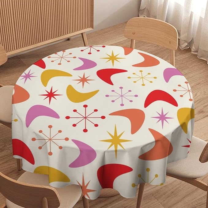 Mid Century Modern Round Tablecloth, Vintage Abstract Colorful Geometrics Modern Art Tablecloth for Home Party Dining Room Kitchen Decor 70Inch(178cm)