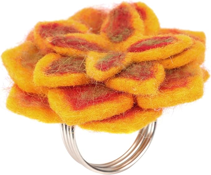 CLEENTABLE Wool Felt Napkin Ring Set of 8 - Elegant Flower Spring & Farmhouse Table Décor with Silver Electroplated Metal Alloy Base - Perfect for Banquet Table Decor & Daily Use (Multi)