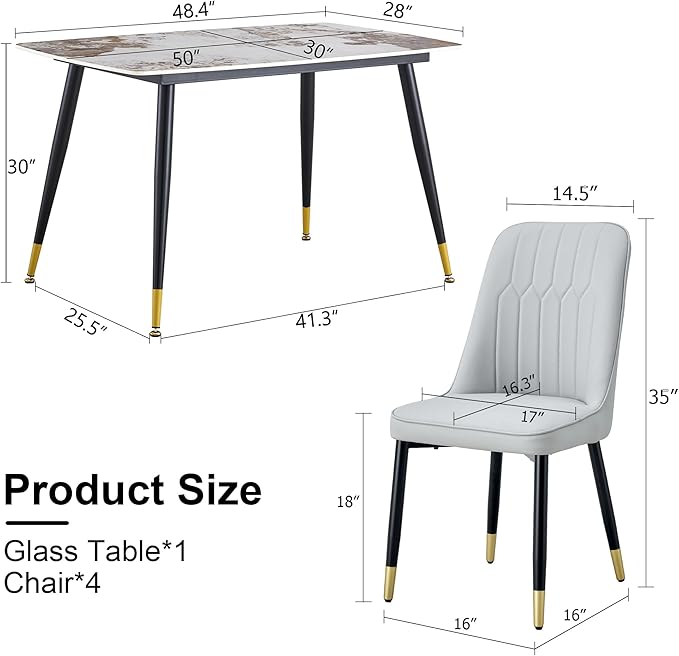 Small Dining Table Set for 4, Dining Room Table Set for 4, Sintered Stone Kitchen Table Top and Modern Chairs Set of 4 for Kitchen Dining Room, Small Space